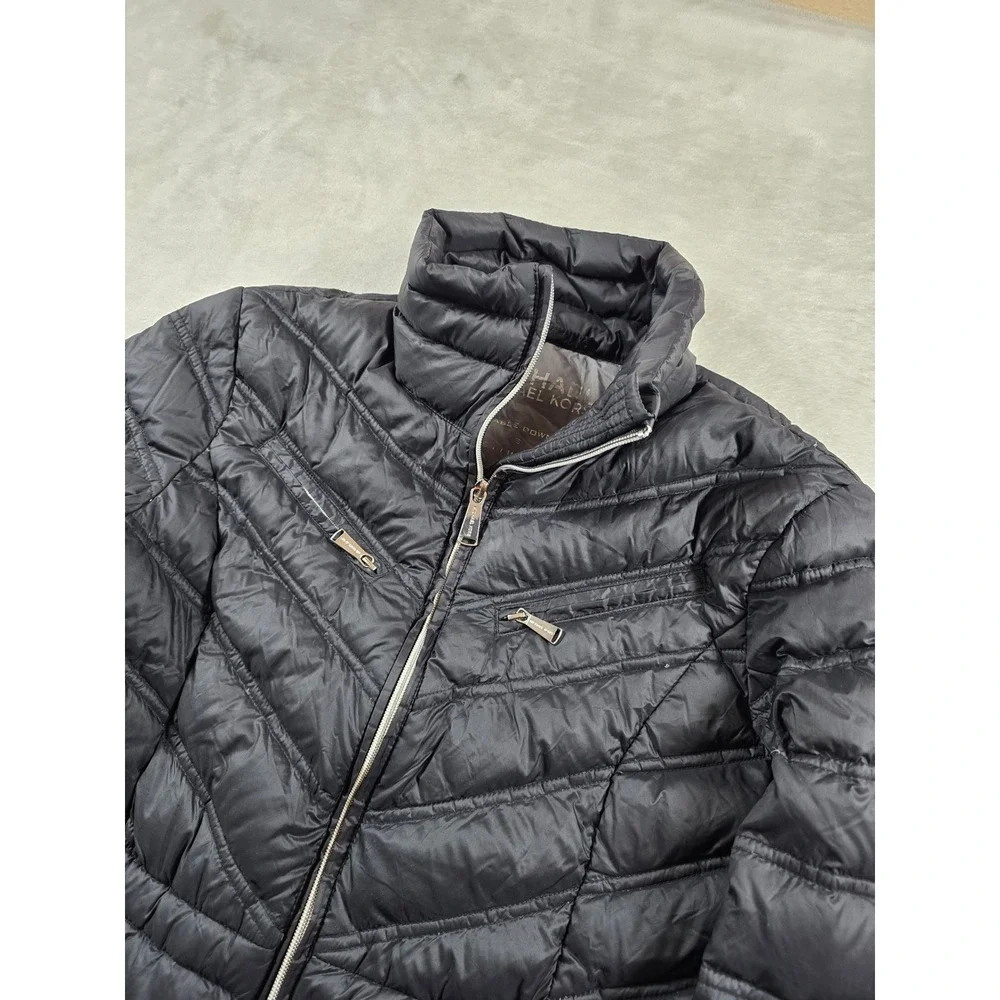 Michael Kors Puffer Jacket Womens Small Black Down Packable Chevron Quilted